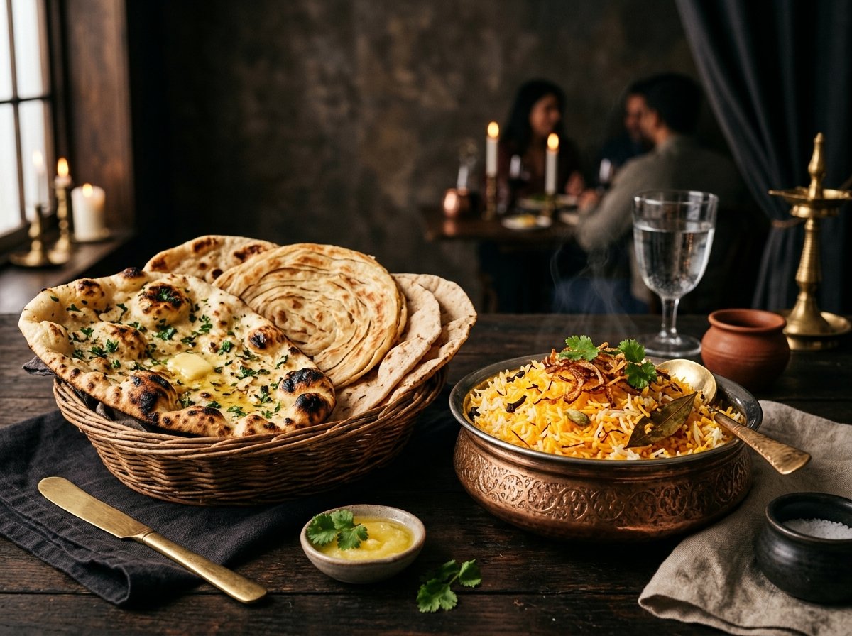 Fresh Tandoori Naan Breads and Basmati Rice